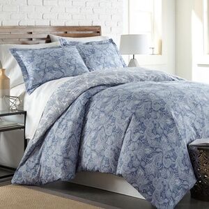 Perfect Paisley Reversible 3-Piece Blue Microfiber King/Cal King Comforter Set